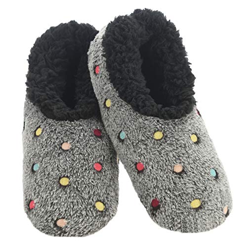 Snoozies Slippers for Women | Lotsa Dots Colorful Cozy Sherpa Slipper Socks | Womens House Slippers | Cozy Slippers for Women | Colorful Womens Fuzzy Slippers - Large White