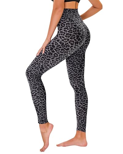 High Waisted Leggings for Women - No See Through Tummy Control Cycling Workout Yoga Pants with Pockets Reg & Plus - No Pocket - Small-Medium - B-dark Grey Leopard/ Cheetah