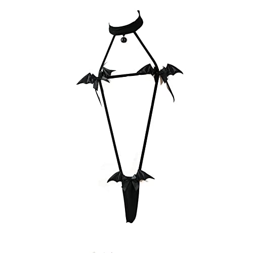 JasmyGirls Anime Lingerie Sexy Devil Cosplay Costume Halloween Micro Bikini Kawaii Bra Panty Japanese Bat Slingshot Gothic Outfit Black