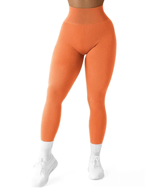 SUUKSESS Women Ribbed Seamless Leggings High Waisted Workout Gym Yoga Pants