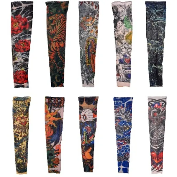 10pc Fake Temporary Tattoo Sleeves Body Art Arm Stockings Accessories by KareKind - Designs Tribal, Dragon, Skull, and Etc.