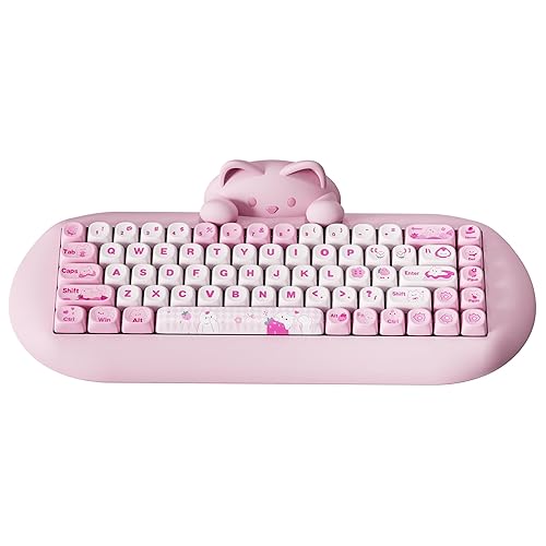 YUNZII C68 Wireless Mechanical Keyboard,65% Layout,Hot Swap,Triple Mode BT5.0/2.4G/Wired, RGB Backlit NKRO,Cute Cat Silicone Ergonomic Design for Win/Mac (Pink, Milk Switch) - Milk Switch - Pink