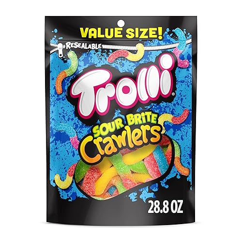Trolli Sour Brite Crawlers, Candy, Cherry-Lemon, Strawberry-Grape & Orange-Lime, Sweet and Sour, Gummy Worms, 28.8 oz - Original - 28.8 Ounce (Pack of 1)