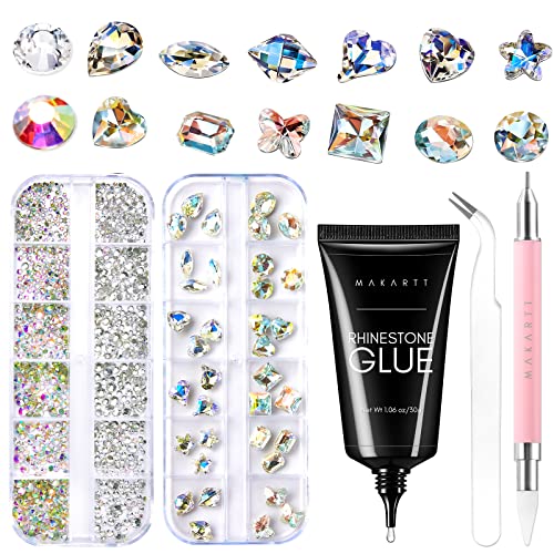 Makartt Nail Rhinestones With Gel Nail Glue For Gems 30g Strong Adhesive Nail Rhinestone Glue Diamond Art Gems Glue Wax Pen Rhinestone Picker Tweezers Nail Charms Design Accessories Jewels Decoration - Nail Rhinestone 30g Glue Kit