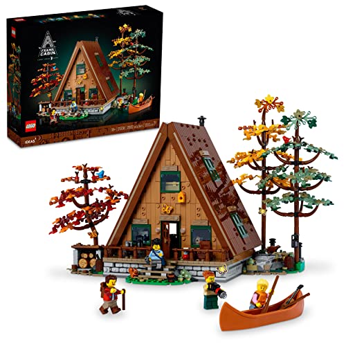 LEGO Ideas A-Frame Cabin 21338 Collectible Display Set, Buildable Model Kit for Adults, Gift for Nature and Architecture Lovers, Includes 4 Customizable Minifigures and 11 Animal Figures - Standard Packaging