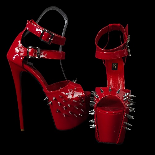 Red Gloss Double Strap Spike High Heels | Eu38 /UK5/ USw7 / Photo Colour / 15 cm