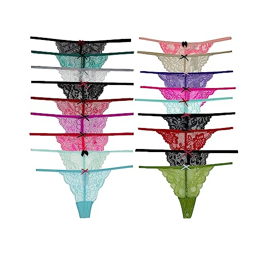 COLOROSES Pack of 6 Women Lacy G-String Thongs No Show Panties Sexy Underwear Assorted Lace Pattern and Colors - X-Large - 6 Pcs