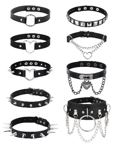 SAILIMUE 9Pcs Punk Leather Necklaces Gothic Collar Choker for Women Halloween Costume Goth Accessories Adjustable Cosplay Jewelry Black - 