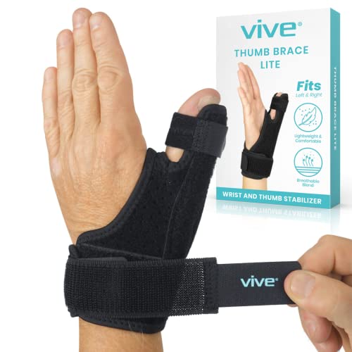 Vive Thumb Brace & Wrist Stabilizer (Fits Left and Right) - Thumb Spica Splint for Arthritis, Tendonitis, and De Quervains - Support Wrap for Men and Women - Pain Relief for Carpal Tunnel and Sprains - Black