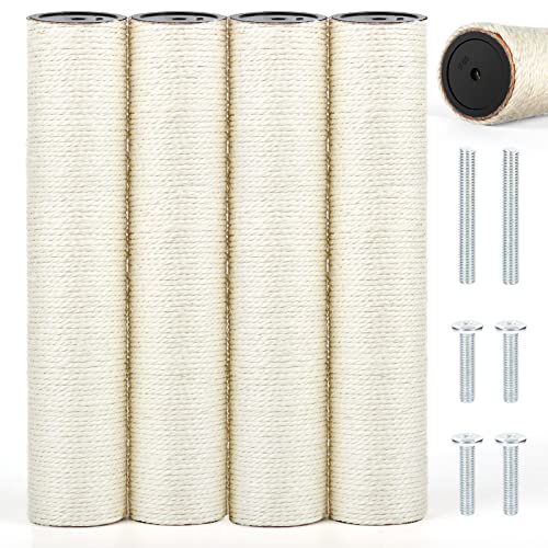 4 PCS M8 Cat Scratching Post Replacement, 15.7 x 3.1 in Sisal Pole Cat Tree Replacement Post with Screws, Refill Sisal Rope Scratcher Posts for Indoor Kitten Tree Tower Spare Cat Furniture Protector - 15.7IN (40CM) - M8+White