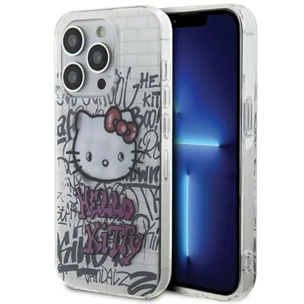 CG MOBILE Hello Kitty HKHCP15LHDGPHT Hülle für iPhone 15 Pro 6.1'' Weiß hardcase IML Kitty On Bricks Graffiti