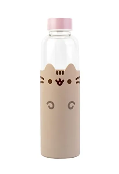 Grupo Erik Wasserflasche Glas Pusheen Wasserflasche Sportflasche Kinder - Glasflasche 500 ml - Sportflasche Kinder - Wasserflasche Glas Trinklfasche 500ml - Offizieller Pusheen Fanartikel