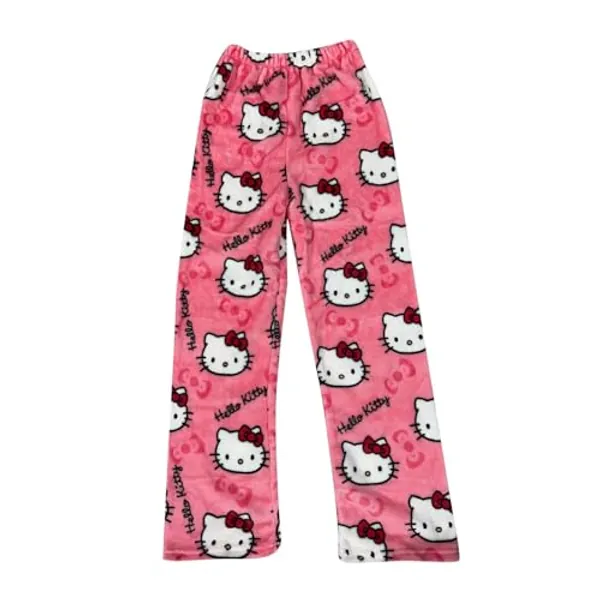 DUOROUPUTAO Schlafanzug Damen Hosen Lang Flanell Pyjama Hose Damen Schlafhose Weich Kawaii Pyjamas Anime Bequeme Winter Schlafanzughose