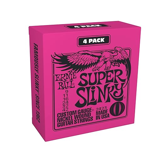 Ernie Ball Super Slinky Nickel Wound Electric Guitar Strings Amazon Exclusive 4-Pack - 9-42 Gauge - Super (9-42) - 4-Pack - Strings