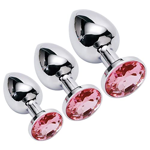 SuzySmart 3 Piece Butt Plug Set Anal Plug Butt Plugs starter kit Small Medium Large Stainless Steel metal Anal Plug-Pink - pink