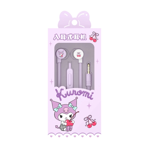 Official Sanrio Wired Earbuds Cute Sanrio Family In-Ear Headphones 3.5 mm Plug - Kuromi Purple