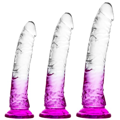 Gradient Clear Purple Combination Suction Cup Dildo - 3 sizes (small, medium,large), eggless,perfect for anal and vaginal pleasure Realistic penis for beginners to advanced users
