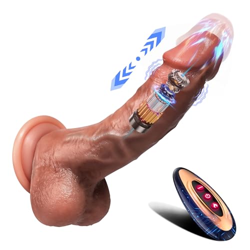 Thrusting Dildo Vibrator Sex Toys - Realistic Dildos for G Spot Anal Stimulation with 8 Thrusting & 10 Vibration & Heating Mode, Blowjob Silicone Dildo Remote Control Adult Toy for Women Couple - Remote Control