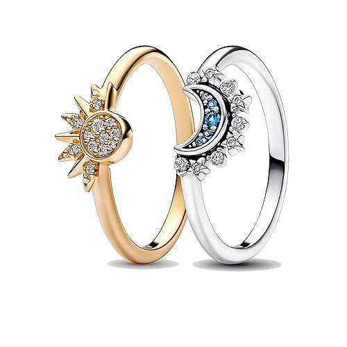LKingel Sun and Moon Ring Set for Women 14K Gold/Silver Plated Stackable Rings Adjustable Celestial Sun and Moon Rings Friendship Promise Rings Prom Jewelry for Women - 7