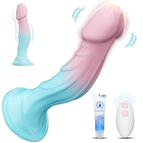 Women Sex Toys Dildo Vibrator -7.5” Silicone Realistic Dildos with Suction Cup for Women Vagina Anal Sex, 9 Vibration, Macaron Gradient Slim Dildo Lifelike Penis Vibrator Adult Toys & Games
