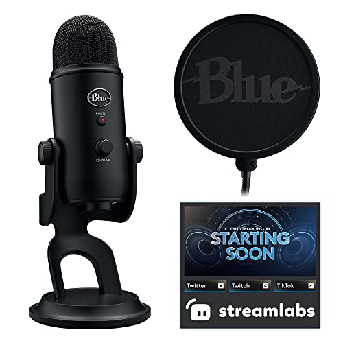 Logitech for Creators Blue Yeti Game Streaming Kit with Yeti USB Gaming Mic, Streaming, Twitch, Discord, Studio Quality Sound, Exclusive Streamlabs Themes, Custom Blue Pop Filter, PC/Mac/PS4/PS5 - Blackout - Gaming Microphone - Microphone