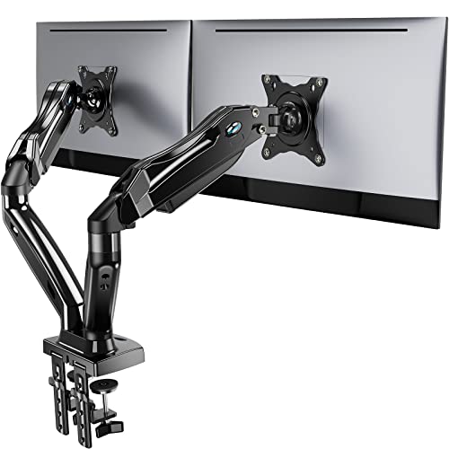 HUANUO Dual Monitor Stand, Adjustable Spring Monitor Desk Mount for 13-27 inch, Dual Monitor Mount Holds Max 14.3lbs, Computer Monitor Arms with Wide Range of Motion for Home Office
