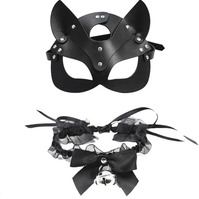 Black Alt PU Fake leather Mask and Lace Choker
