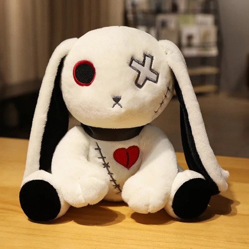 Madelyn - Dark Punk Rabbit Plush Toy - White / 25cm
