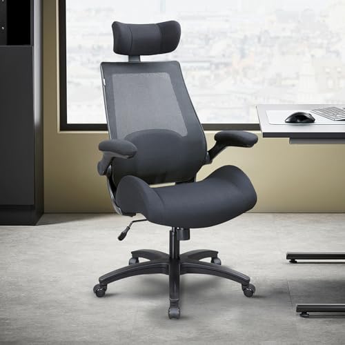 BOLISS 400lbs Ergonomic Mesh Office Chair, High Back Desk Chair - Adjustable Headrest with Flip-Up Arms, Tilt Function, Lumbar Support and Swivel Computer Task Chair-Black - BLS-2818H - Black
