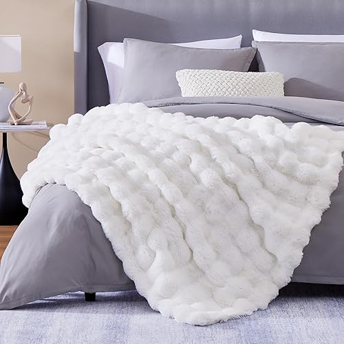 CozyBloom Luxury Soft Faux Fur Throw Blanket for Couch, White Twin - White - Twin-60" x 70"