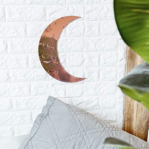 Crescent Moon Mirror - Wall Decor with Chic Boho Aesthetic for Urban Living Room Apartment Bedroom or Home - Cute Mirror - Durable Lightweight and Safe Acrylic - 13.25inch x 9.5inch - Rose Gold - Rose Gold