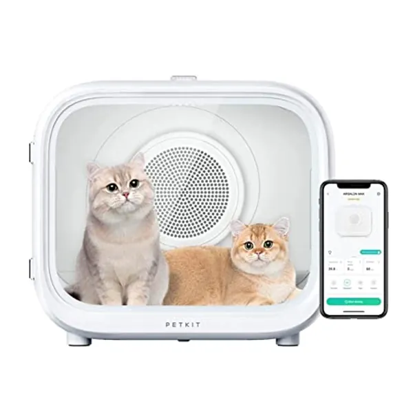 PETKIT AIRSALON Max Sèche-Cheveux Automatique pour Chat, Séchoir Automatique pour Animaux de Compagnie pour Chats et Petits Chiens, 60L Grande Capacité, Contrôle Intelligent de la Température APP