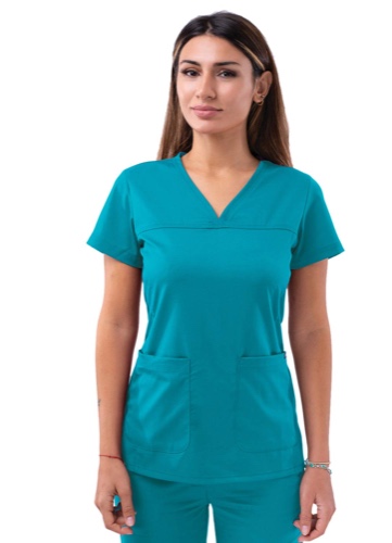 Adar Pro Scrubs for Women - Sweetheart V-Neck Scrub Top - X-Small Teal Blue