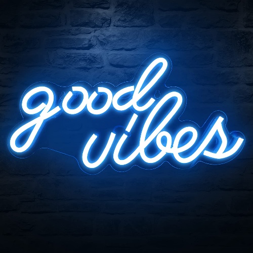 Good Vibes Neon Sign for Bedroom Wall Decor，Powered by USB Neon Light, Ice Blue Color,16.1"x8.3"x0.6" - Blue