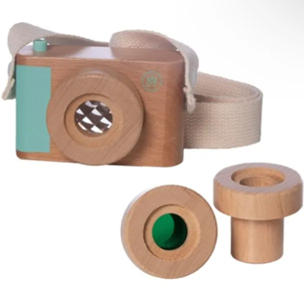 Manhattan Toy Natural Historian Wooden Camera Pretend Time Play with Clear, Green & Kaleidoscope Lenses  - 
