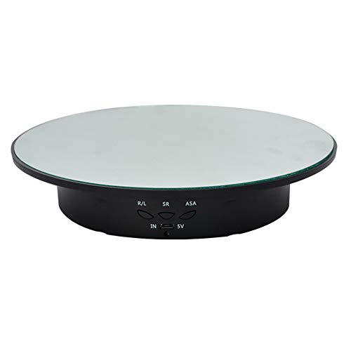 Qinmay 360-Degree Electric Rotating Turntable, Rechargeable Low Noise Adjustable Smooth Rotation Non-Slip Display Stand for Photographic Products (Black, 7.8 inches/Load 17 LB/with Mirror Glass) - Black - 7.8 inches / Load 17 LB/with mirror glass