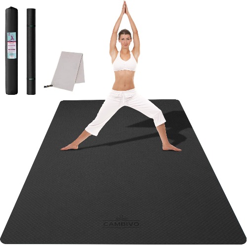 CAMBIVO Large Yoga Mat (6'x 4'), Extra Wide Workout Mat for Men and Women, Yoga Mat Thick 1/3 &1/4 Exercise Mats for Home Workout, Yoga, Pilates (Black,1/4 inch)