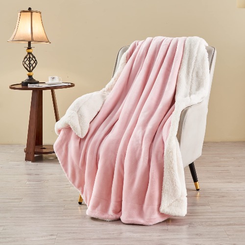 LINENOVA Sherpa Fleece Blanket for Bed, Super Soft Fleece Plush Sofa Couch Throw Blanket, Comfy Cozy Fluffy Warm Comforter (Pink, 220x240cm) - 220x240cm - Pink
