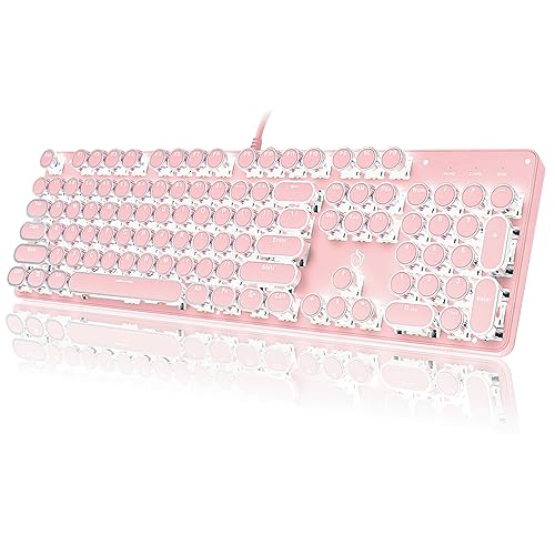 YSCP Typewriter Style Mechanical Gaming Keyboard RGB Backlit Wired with Blue Switch Retro Round Keycap 104 Keys Keyboard (Writertype Keyboard 104 Pink) - Writertype Keyboard 104 Pink
