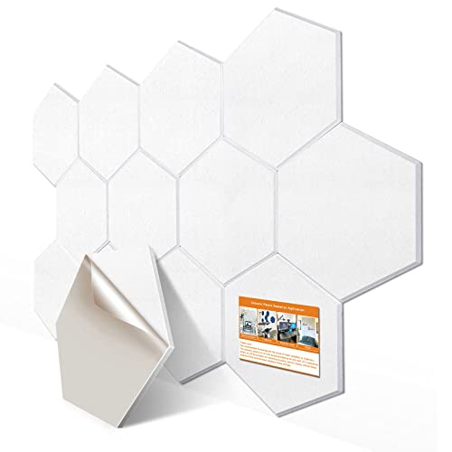 DEKIRU 12 Pack Self adhesive Hexagon Acoustic Panels Sound Proof Foam Panels, 14 X 13 X 0.4 Inches Soundproof Wall Panels For Office Ceiling &Door (White) - White-