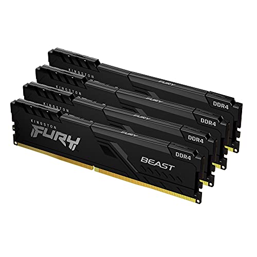 Kingston FURY Beast 64GB (4x16GB) 3600MHz DDR4 CL18 Desktop Memory Kit of 4 KF436C18BBK4/64, Black - Black - 64GB (4x16GB) - 3600MHz - Ram Only
