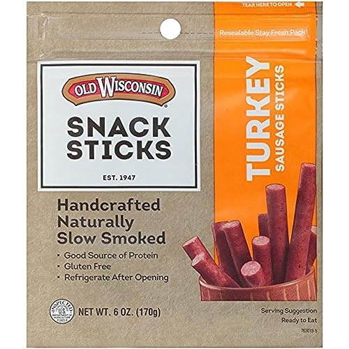 Old Wisconsin Turkey Sausage Snack Sticks, Naturally Smoked, Ready to Eat, High Protein, Low Carb, Keto, Gluten Free, 6 Ounce Resealable Package - Turkey - 6 Ounce (Pack of 1)