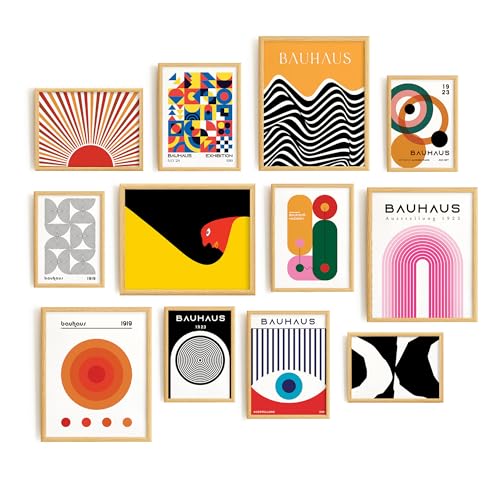 Lucky Numen Gallery Wall Art Set 12 Mid Century Modern Art Wall Decor, Bauhaus Poster, Abstract Geometric Art, Boho Posters For Room Aesthetic, Bauhaus Wall Art Abstract Posters [8x10 in UNFRAMED] - Bauhaus Eclectic