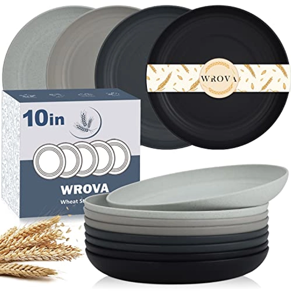 Wheat Straw Plates - 10 Inch Unbreakable Dinner Plates Set of 8 - Dishwasher & Microwave Safe Plastic Plates Reusable - Lightweight Plates for kitchen,camping (Classic Series)