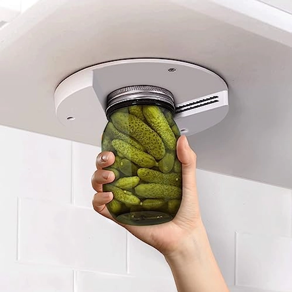 EZ Off Jar Opener for Seniors - Under Cabinet Jar Openers for Weak Hands, Easy Grip, One Handed Gadgets & Bottle Opener - Essential Kitchen Gadgets for Home Assistance - White