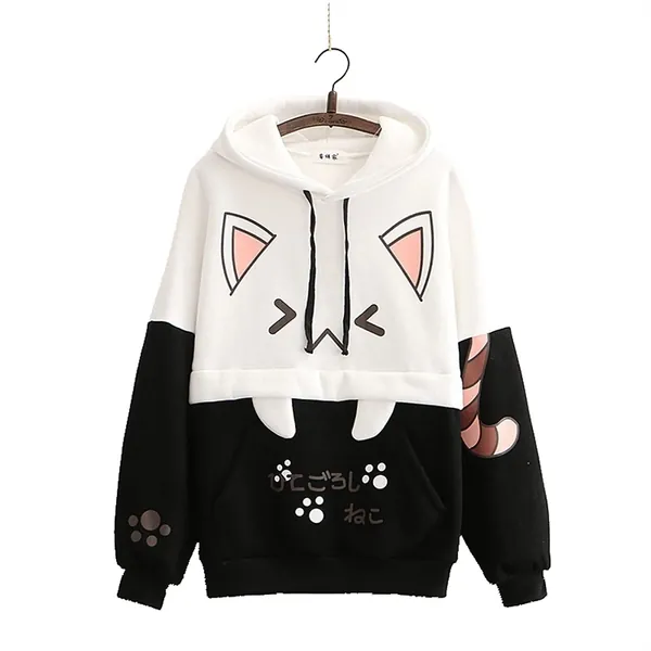 Mfacl Abbigliamento Felpa con Cappuccio Giapponese Cute Cat Peluche Studente Studente Studente Studente Studente Cappotto Addensato Nuovo Stile in Autunno e Inverno