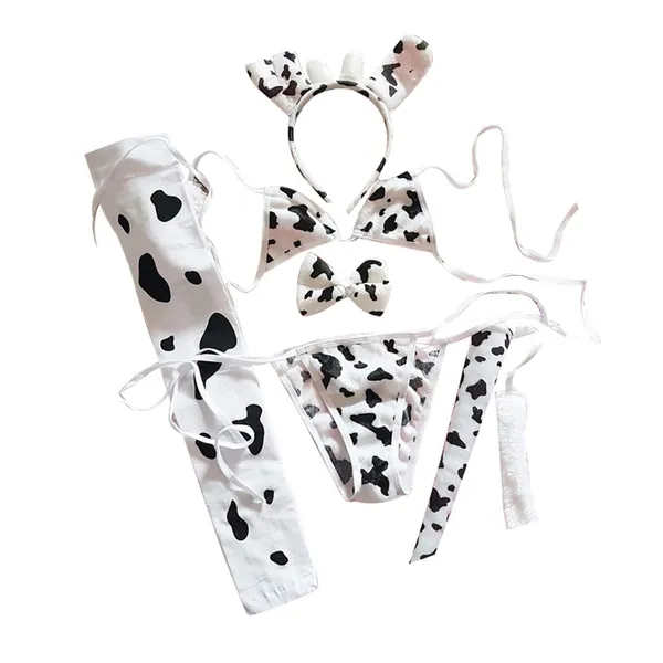 JasmyGirls Donne Sexy Cameriera Cosplay Lingerie Peloso Latte Mucca Costume Kawaii Anime Bikini Set Mini Leopard Reggiseno e Panty Outfit