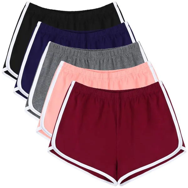 URATOT 5 Pack Women's Cotton Yoga Dance Short Pants Sport Shorts Summer Athletic Cycling Hiking Sports Shorts