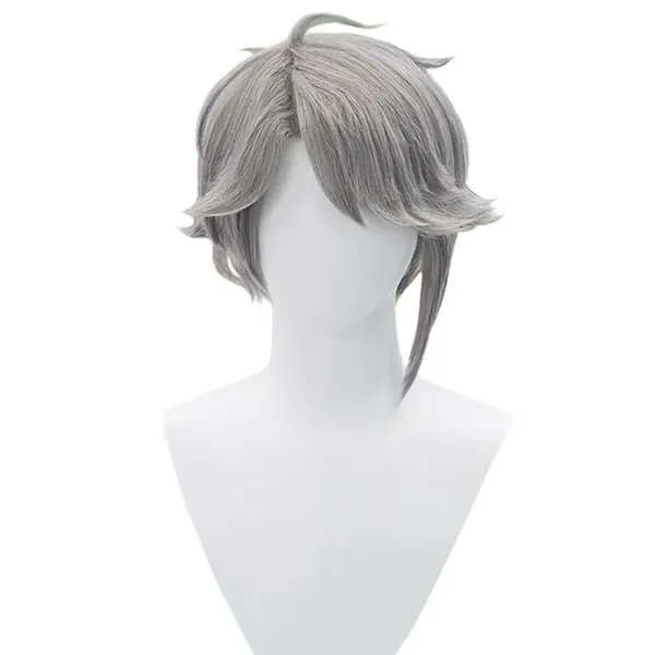 Anime Game Genshin Impact Cosplay Parrucca, Uomini Capelli Corti Grigi per Al Haitham, Giochi Ruolo Accessori Puntelli Feste Halloween con Cappuccio Parrucca
