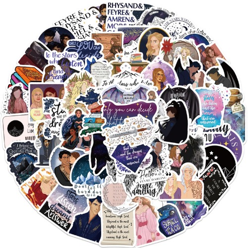 60Pcs Acotar Merchandise Stickers Pack, Book Graphic Vinyl Waterproof Sticker Book Bookish Decals for Water Bottle,Laptop,Phone,Skateboard,Scrapbooking,Bumper Gifts for Kids Teens Adults for Party - Acotar Merchandise